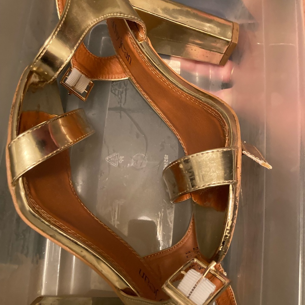 Cathy Jean Gold Heels with Strappy Design and High Stiletto Heel